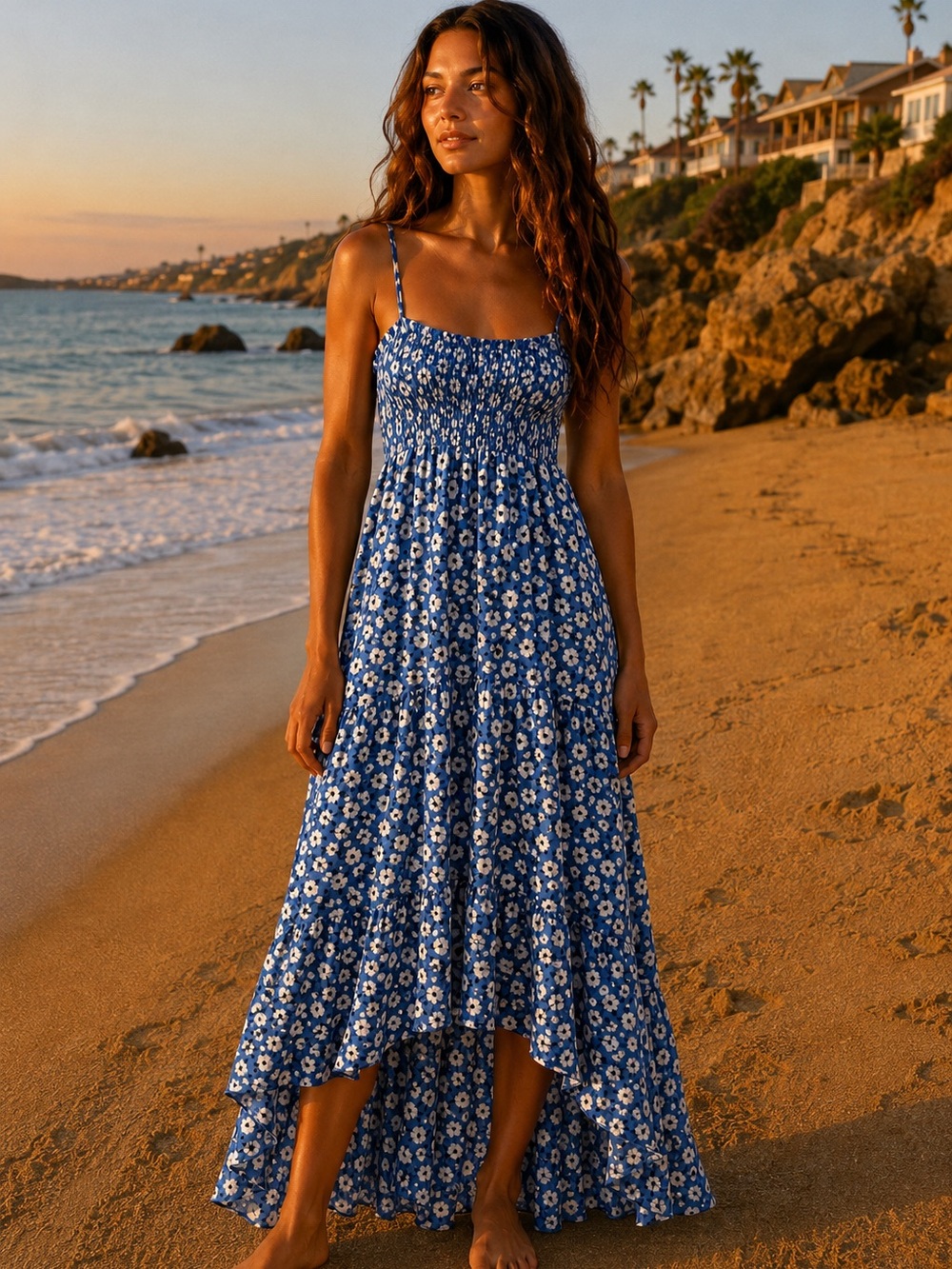 Pacific Vibes Floral Maxi Dress with V-Neck